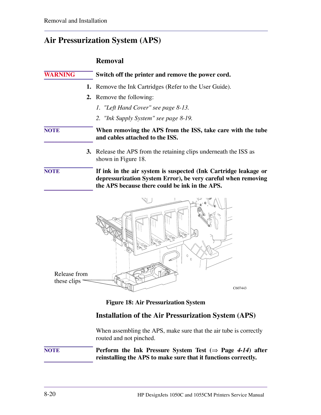 HP 1055CM manual Installation of the Air Pressurization System APS 