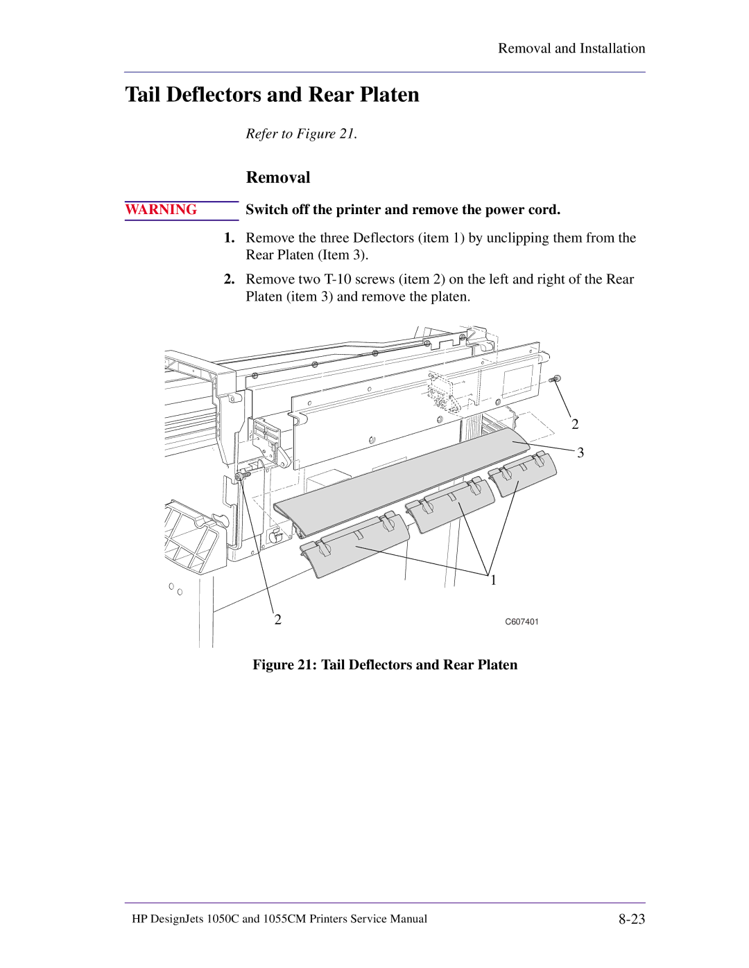 HP 1055CM manual Tail Deflectors and Rear Platen 