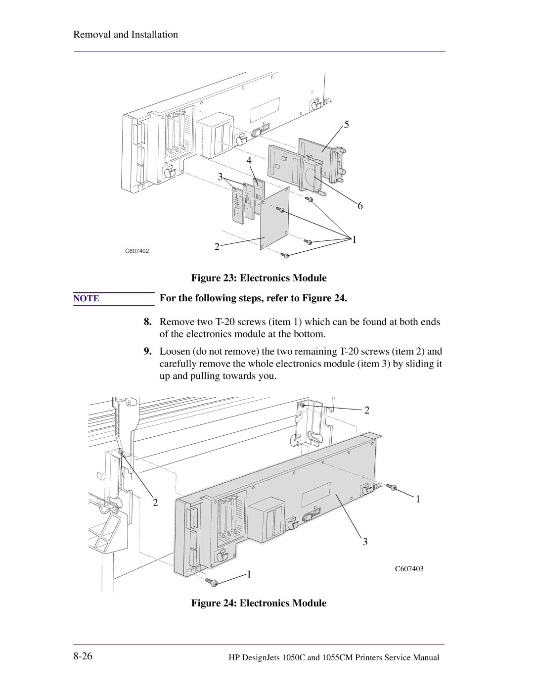 HP 1055CM manual Electronics Module, For the following steps, refer to Figure 