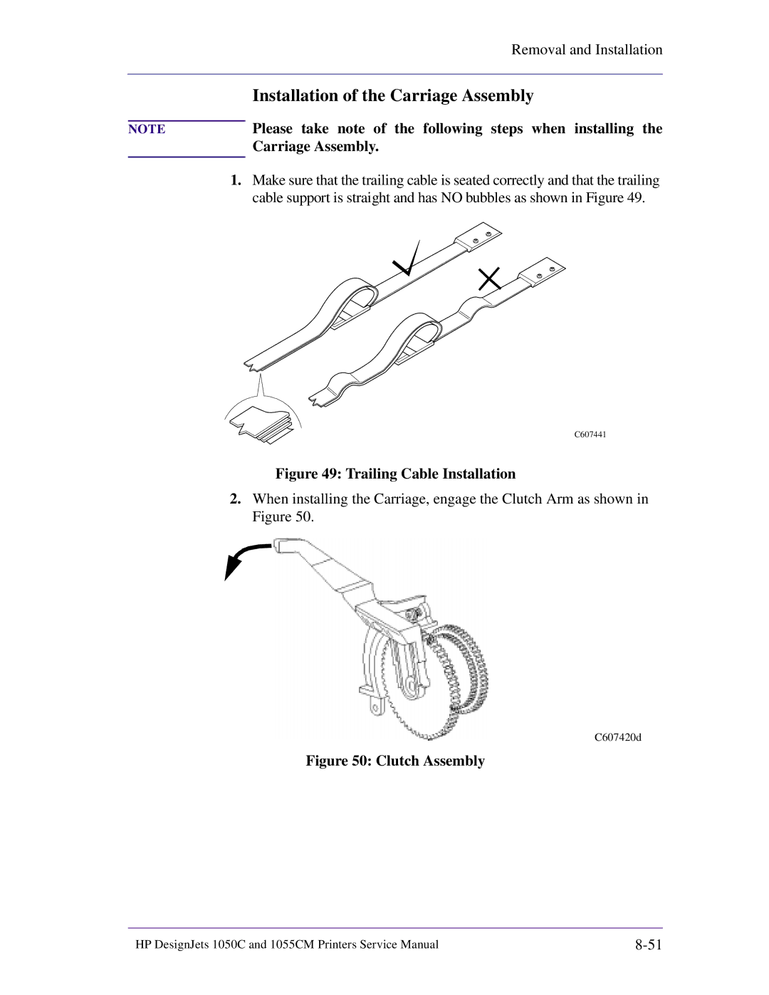 HP 1055CM manual Installation of the Carriage Assembly, Please take note of the following steps when installing 