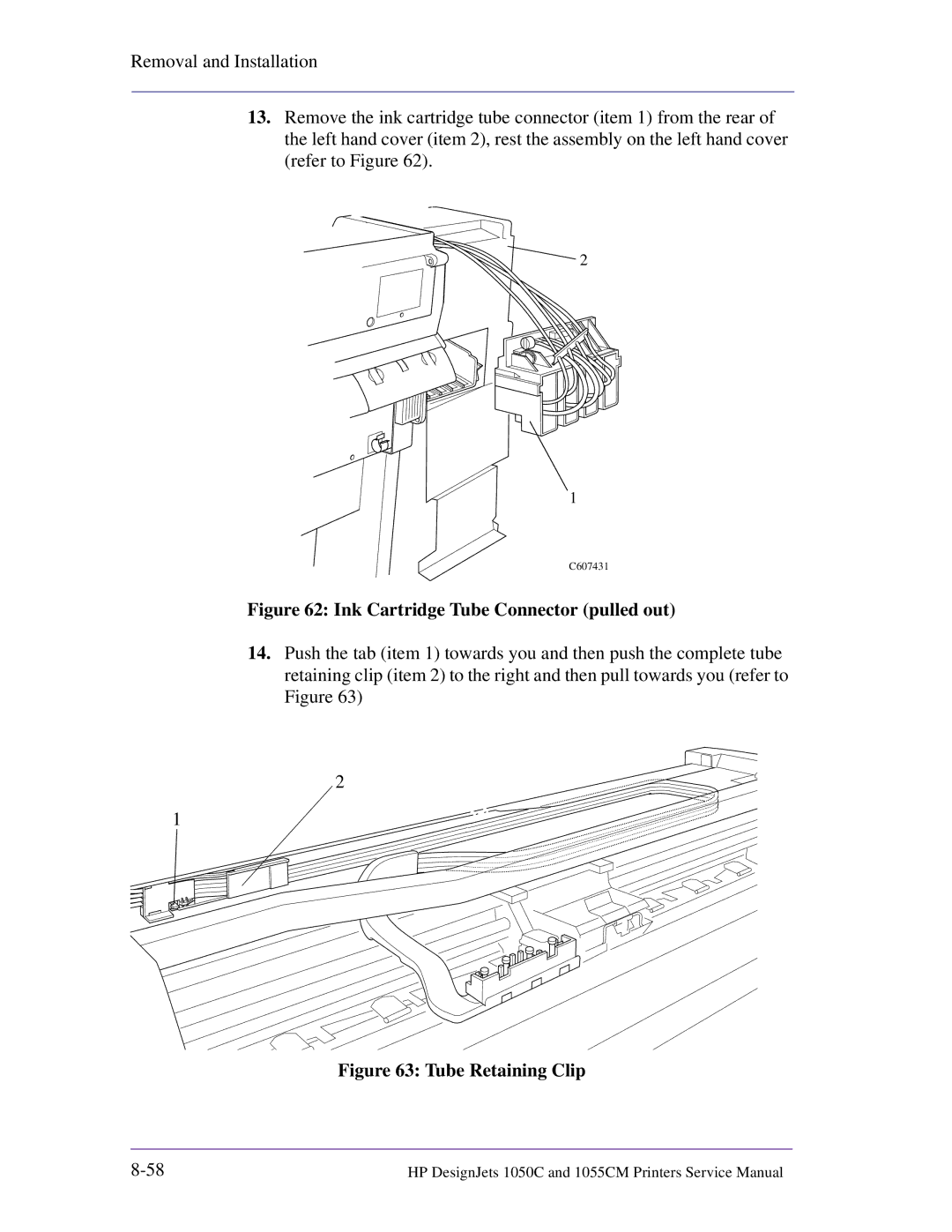 HP 1055CM manual Ink Cartridge Tube Connector pulled out 