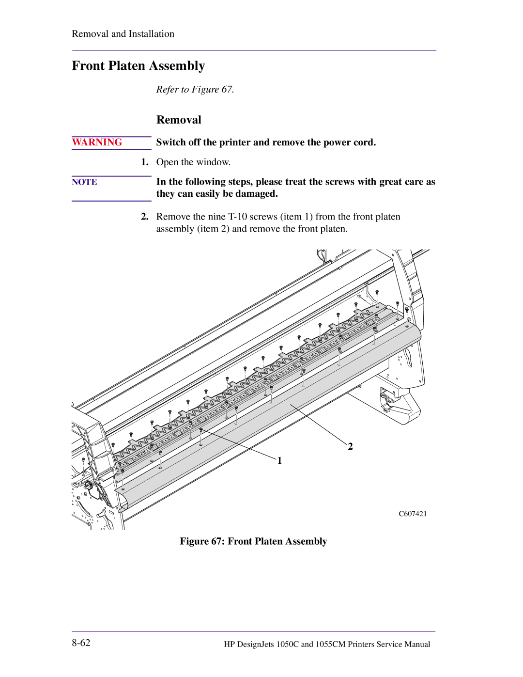 HP 1055CM manual Front Platen Assembly 