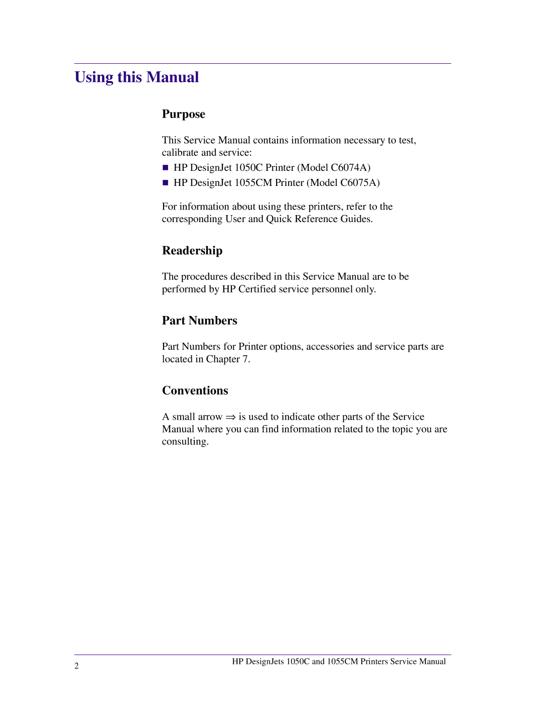 HP 1055CM manual Using this Manual, Purpose, Readership Part Numbers, Conventions 
