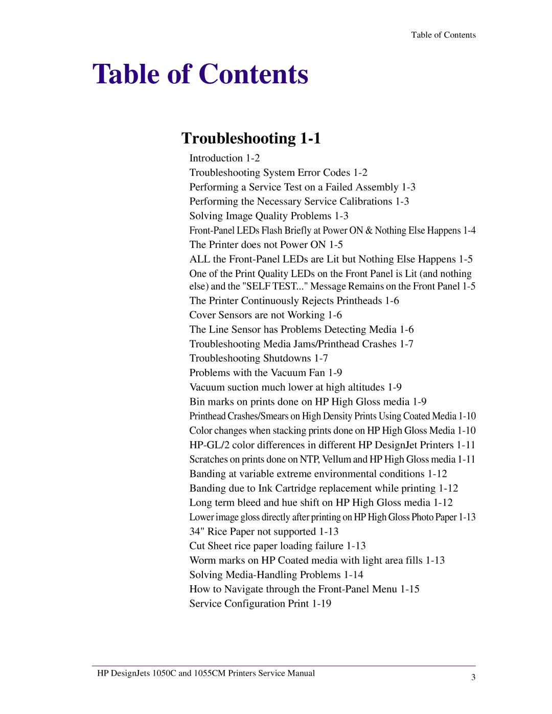 HP 1055CM manual Table of Contents 