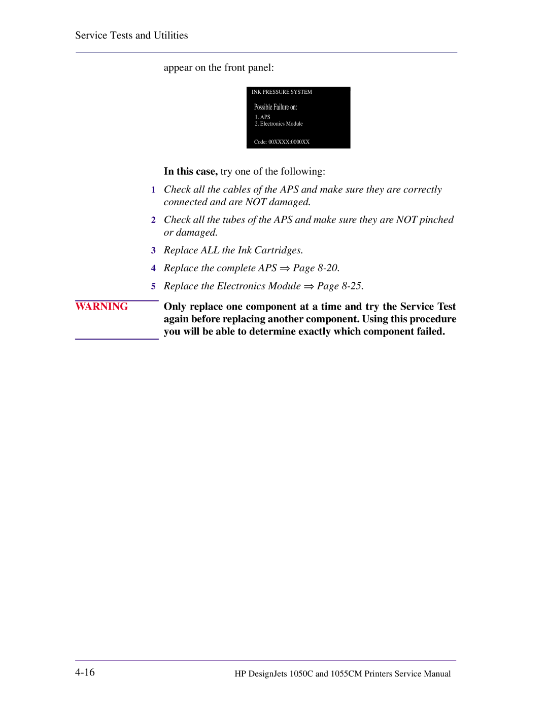 HP 1055CM manual Service Tests and Utilities Appear on the front panel 