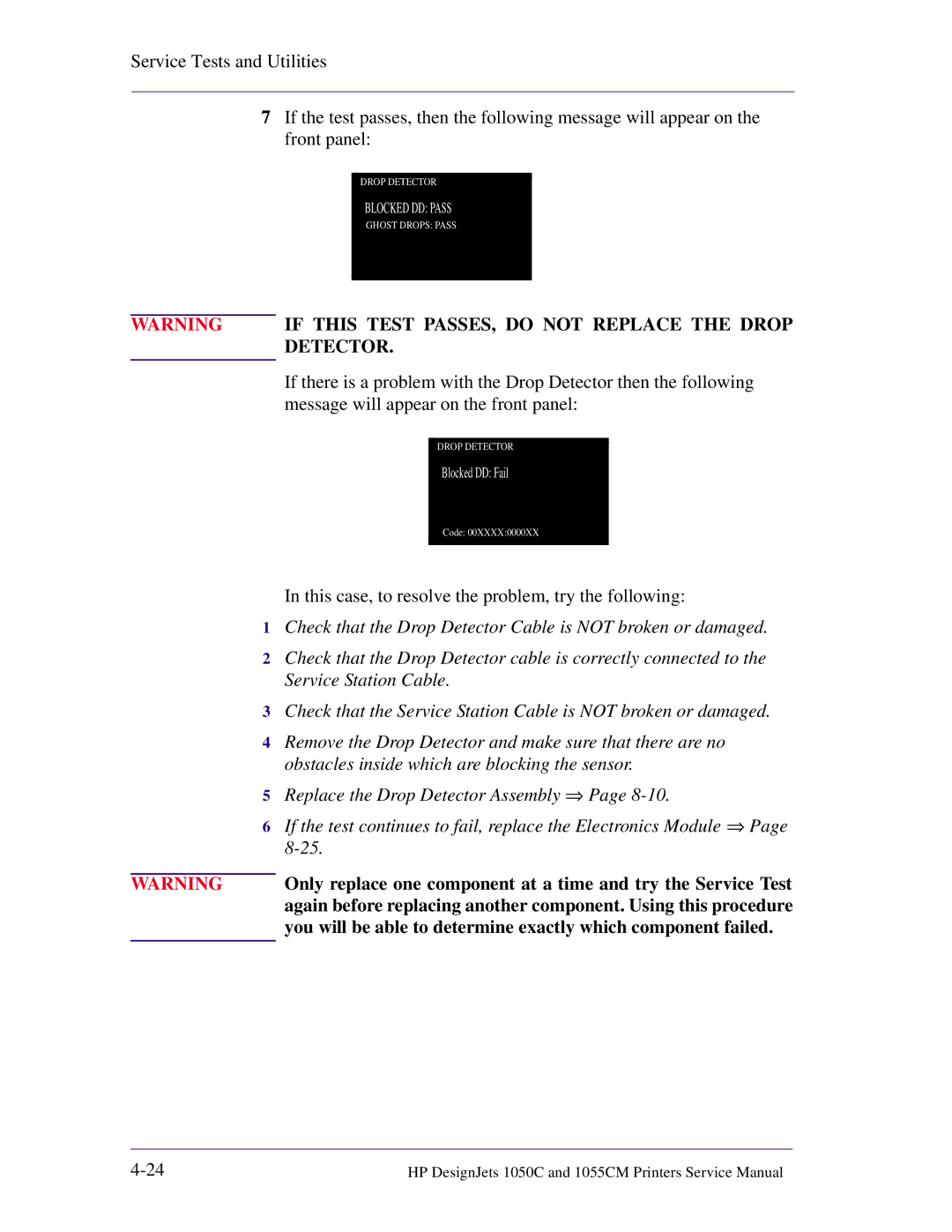 HP 1055CM manual If this Test PASSES, do not Replace the Drop 