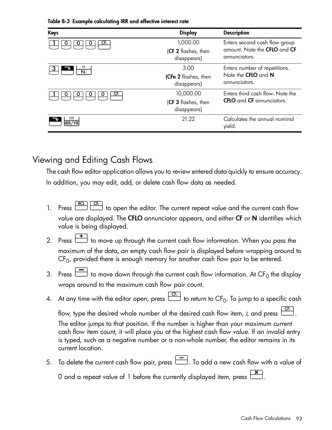 HP 10bII+ Financial manual Viewing and Editing Cash Flows 