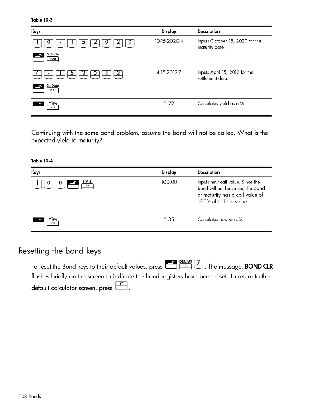 HP 10bII+ Financial manual J7JVGG, Y7JVGJG, Resetting the bond keys 