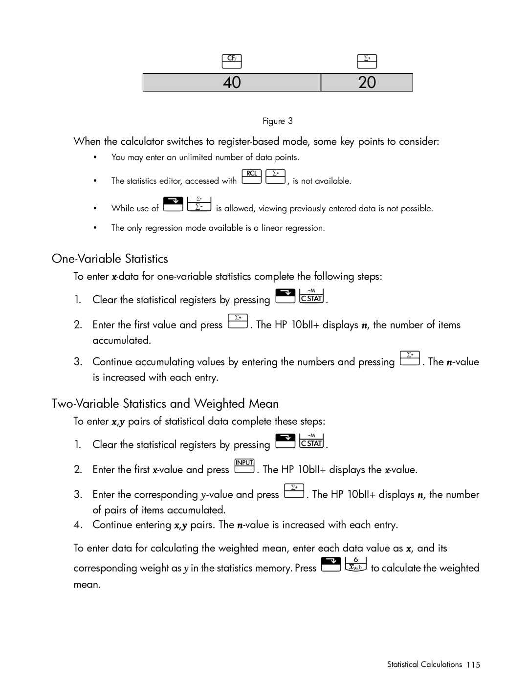 HP 10bII+ Financial manual One-Variable Statistics, Two-Variable Statistics and Weighted Mean 