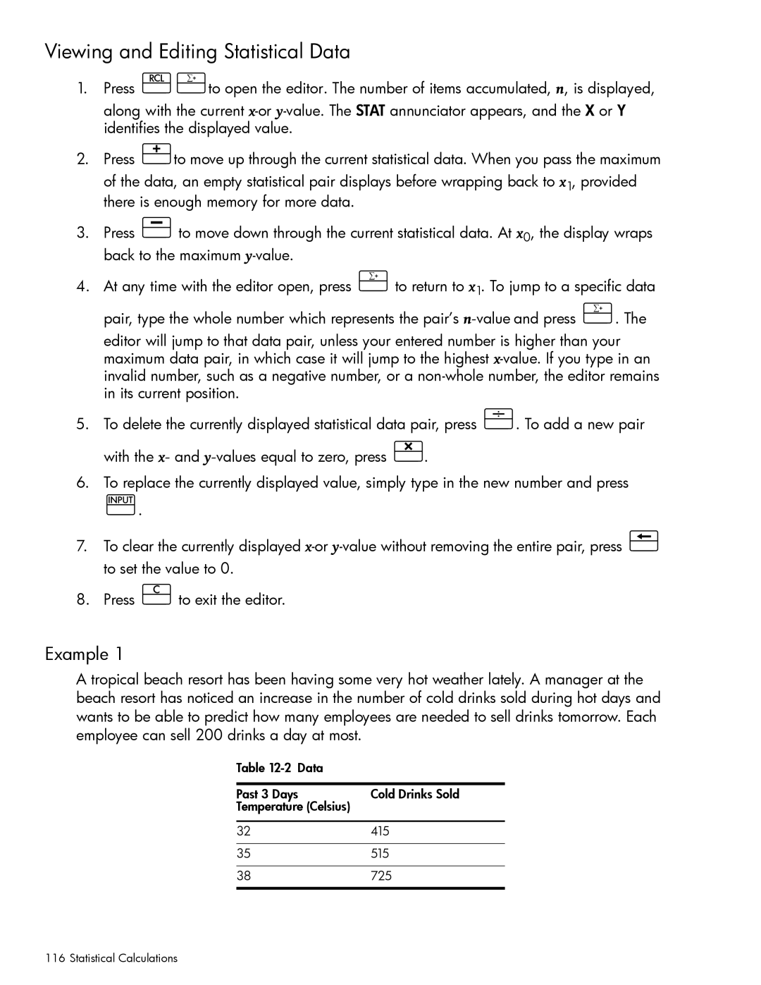 HP 10bII+ Financial manual Viewing and Editing Statistical Data, Example 