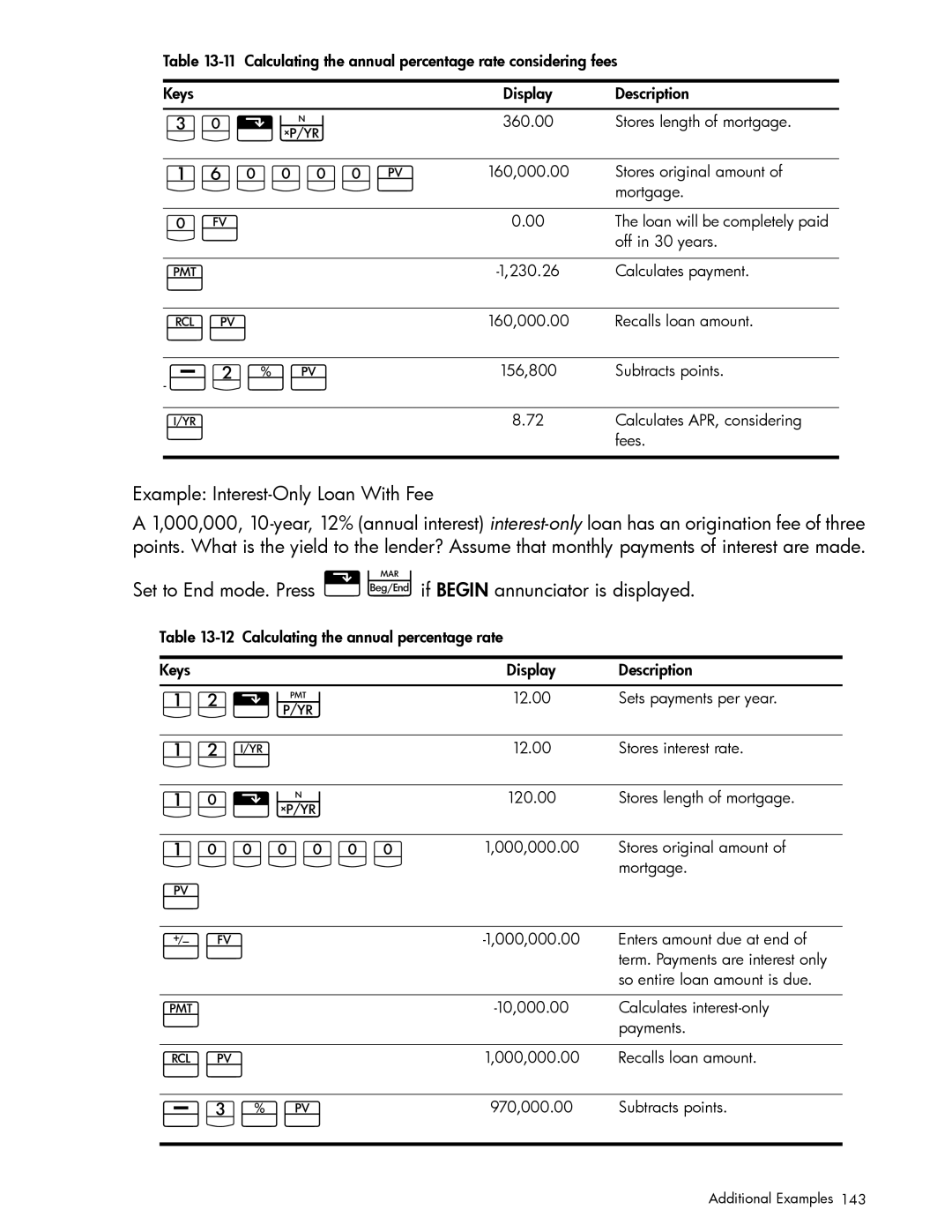 HP 10bII+ Financial manual Jsï, Ag§Ï, Jgò, Ad§Ï, Example Interest-Only Loan With Fee 