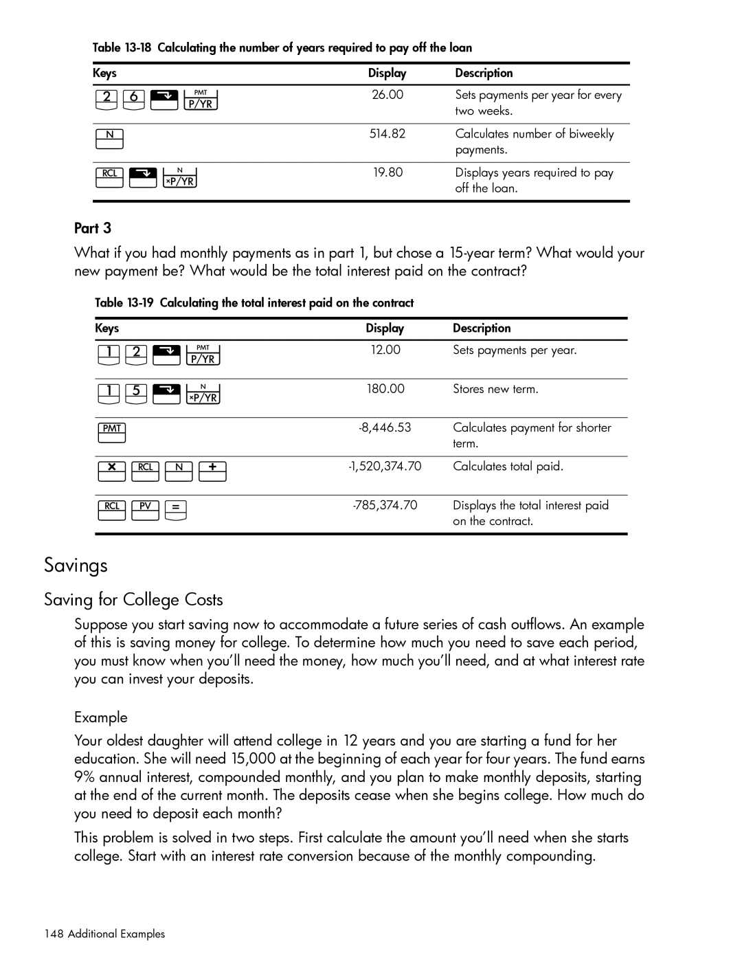 HP 10bII+ Financial manual Gs\Í, PvÙ1, VÏ4, Savings, Saving for College Costs 