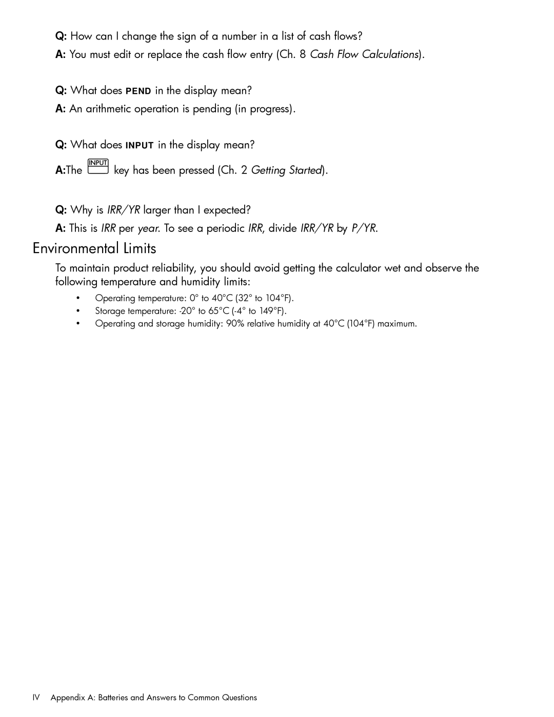 HP 10bII+ Financial manual Environmental Limits 