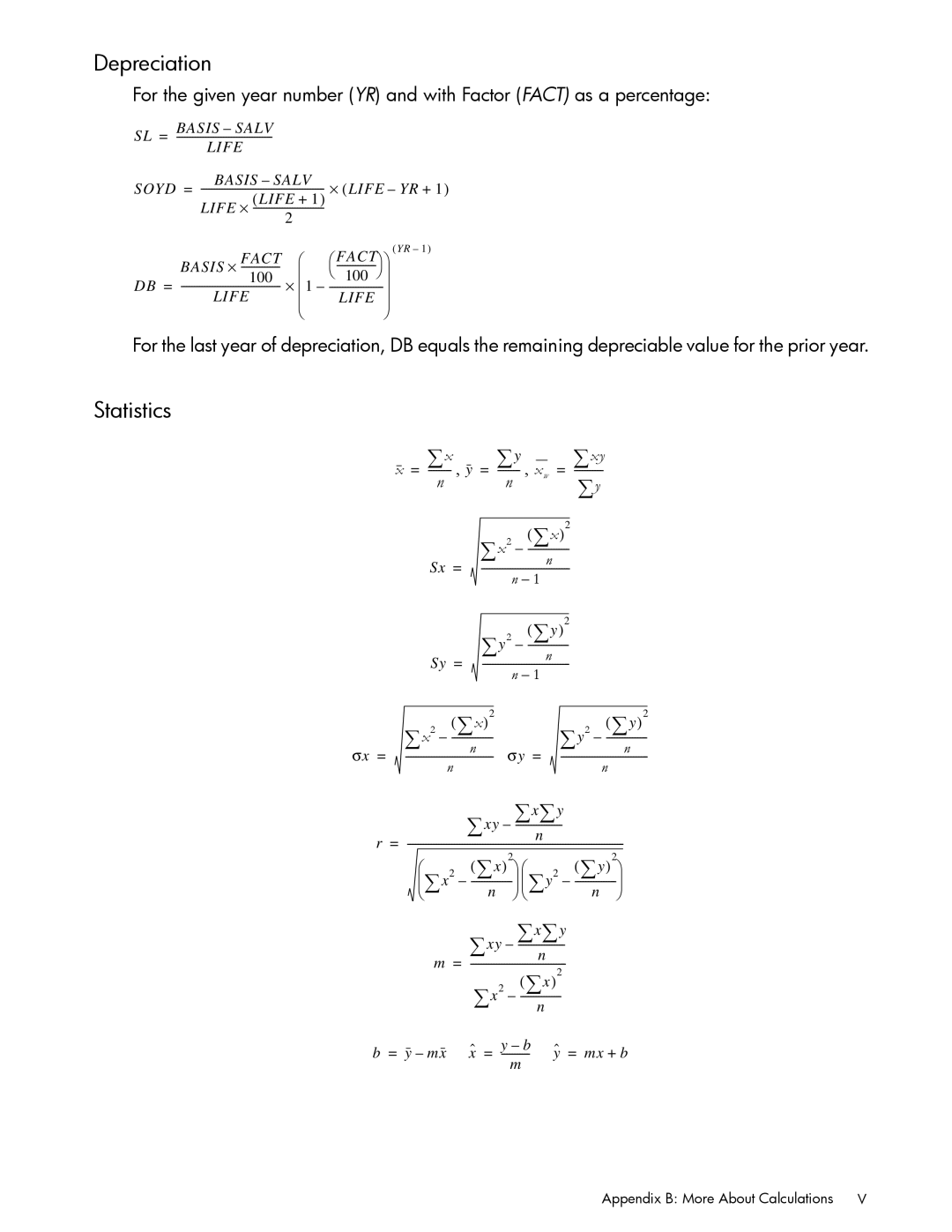 HP 10bII+ Financial manual Depreciation, Statistics 