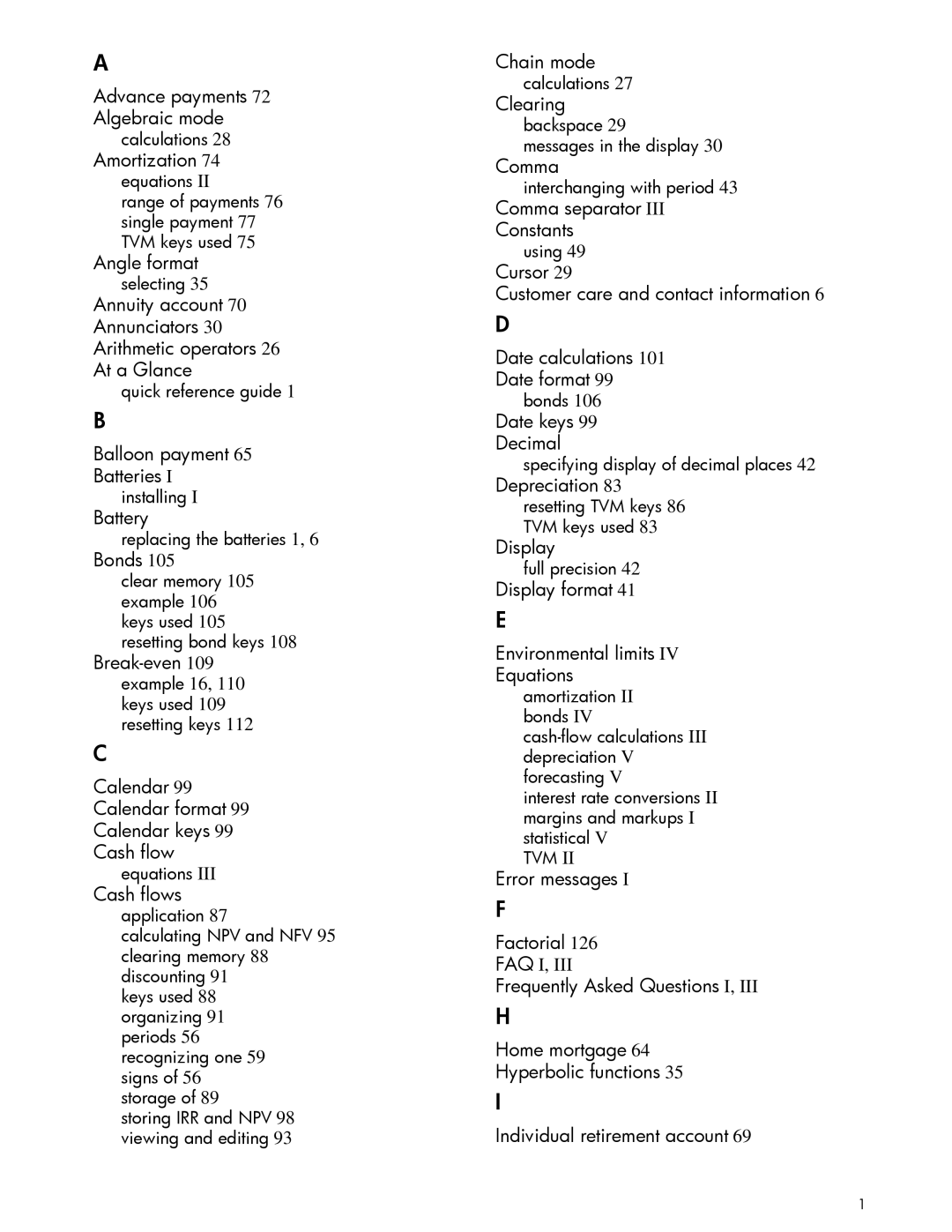 HP 10bII+ Financial manual Advance payments Algebraic mode, Balloon payment Batteries, Battery, Chain mode, Display 