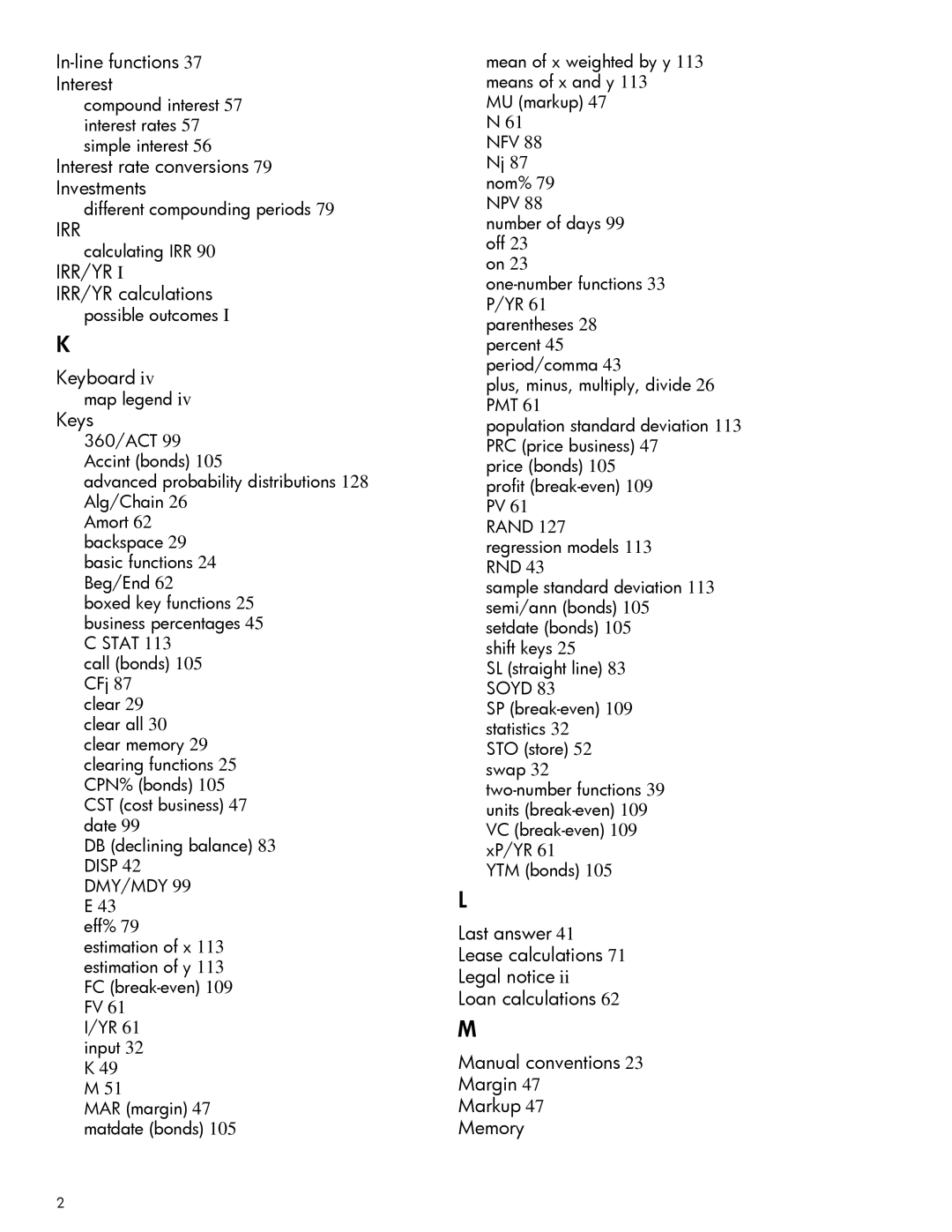HP 10bII+ Financial manual In-line functions Interest, Interest rate conversions Investments, Keyboard, Keys 