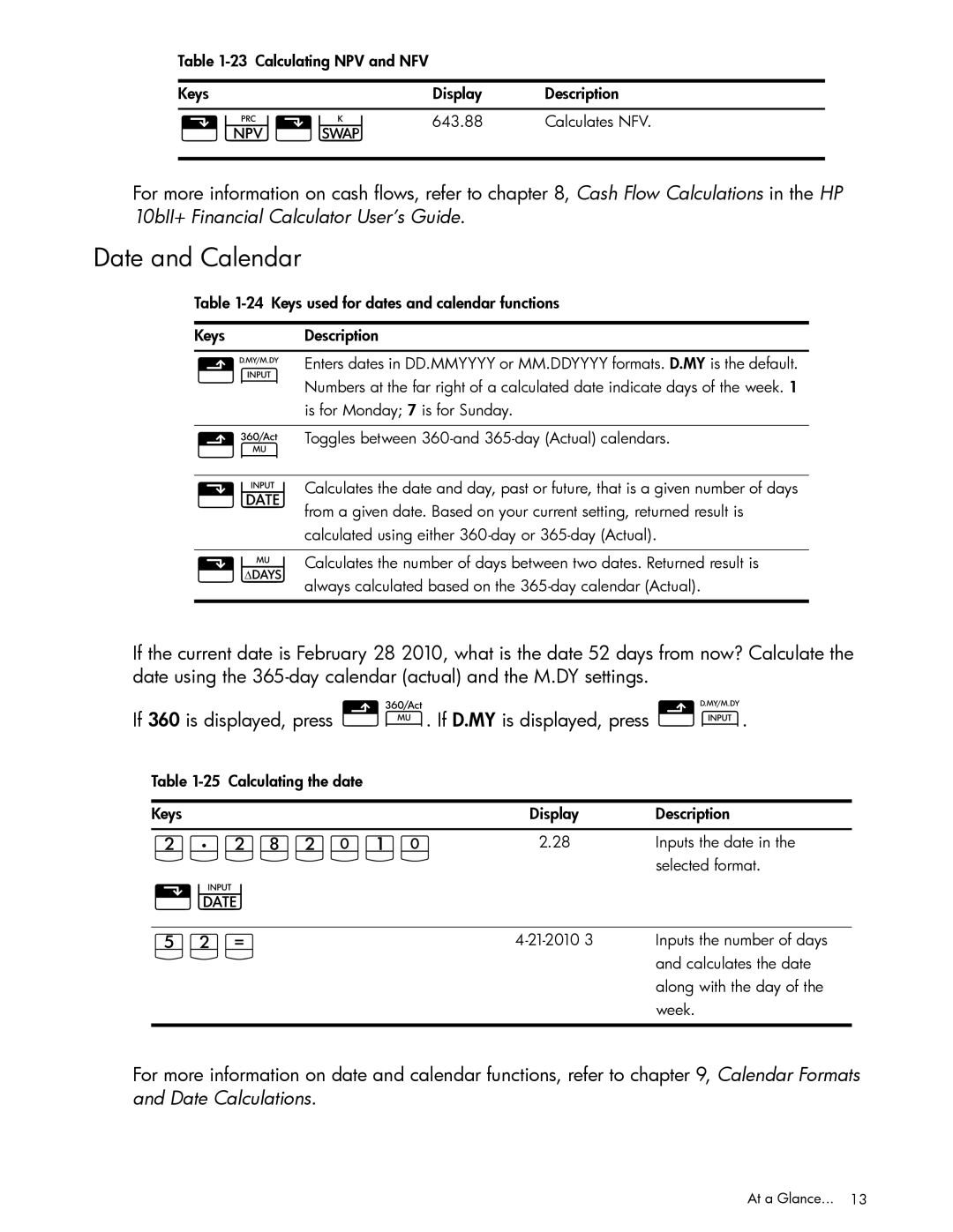 HP 10bII+ Financial manual G7GgGJ, VG4, Date and Calendar 