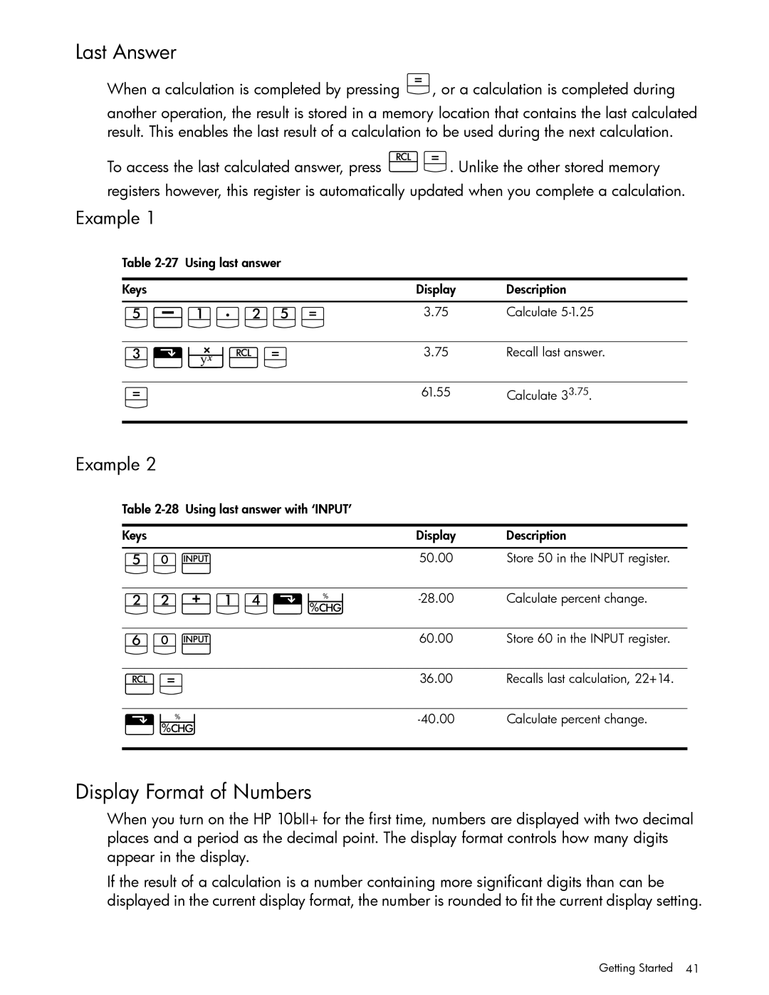 HP 10bII+ Financial manual VAJ7GV4, Qv4, GG1JY\¨, Last Answer, Display Format of Numbers 