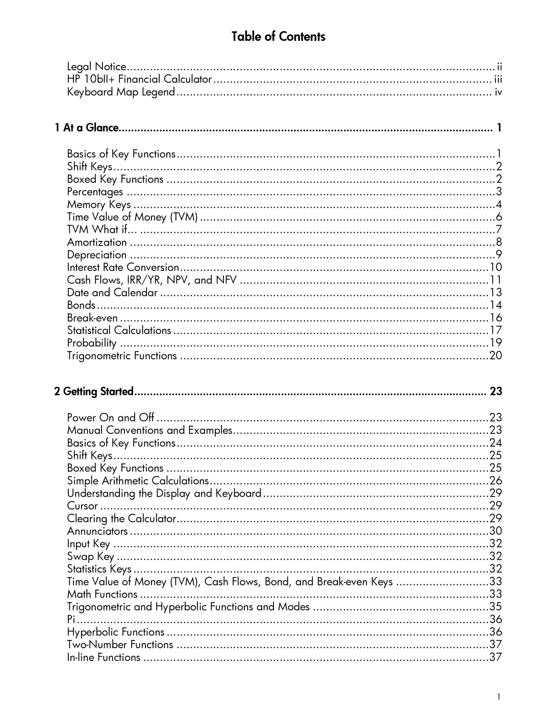 HP 10bII+ Financial manual Table of Contents 