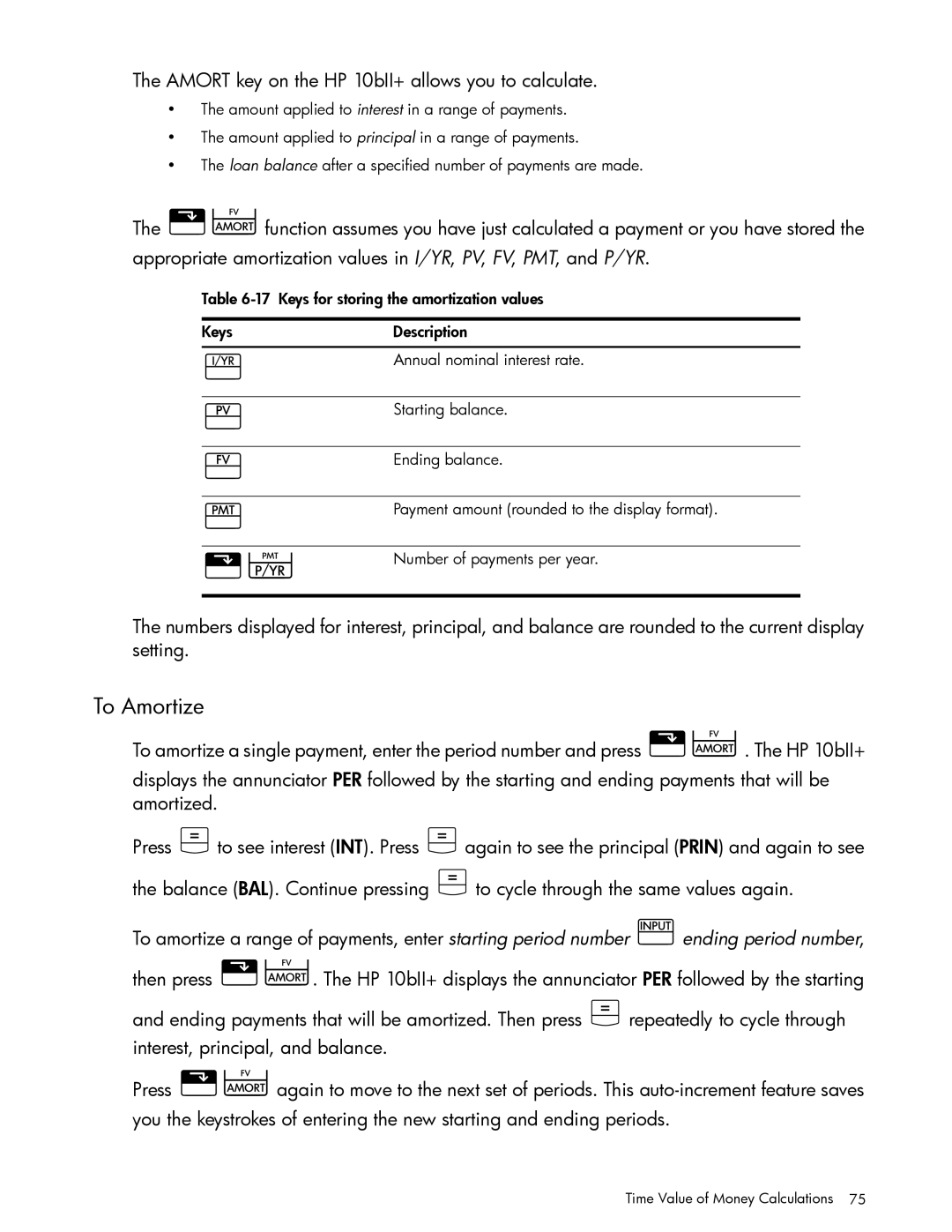 HP 10bII+ Financial manual To Amortize, Amort key on the HP 10bII+ allows you to calculate 