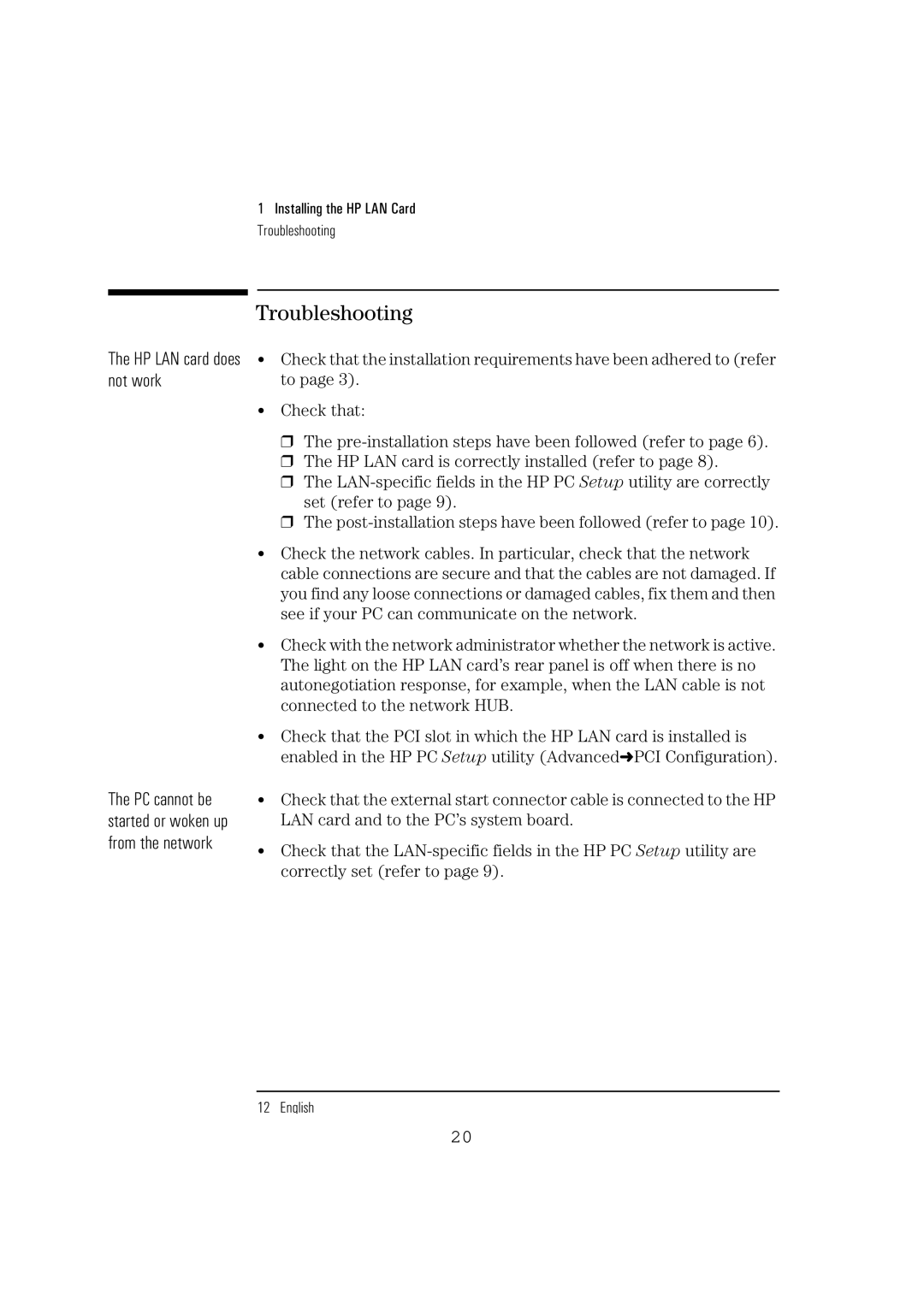 HP 10BT NightDIRER/100 manual Troubleshooting 