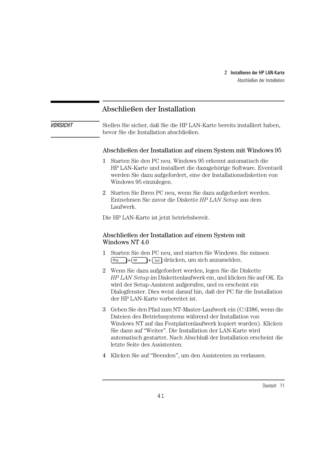 HP 10BT NightDIRER/100 manual Abschließen der Installation auf einem System mit Windows 