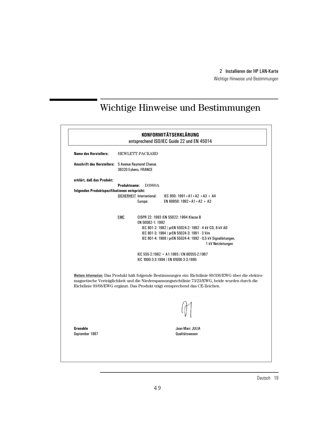 HP 10BT NightDIRER/100 manual Wichtige Hinweise und Bestimmungen 