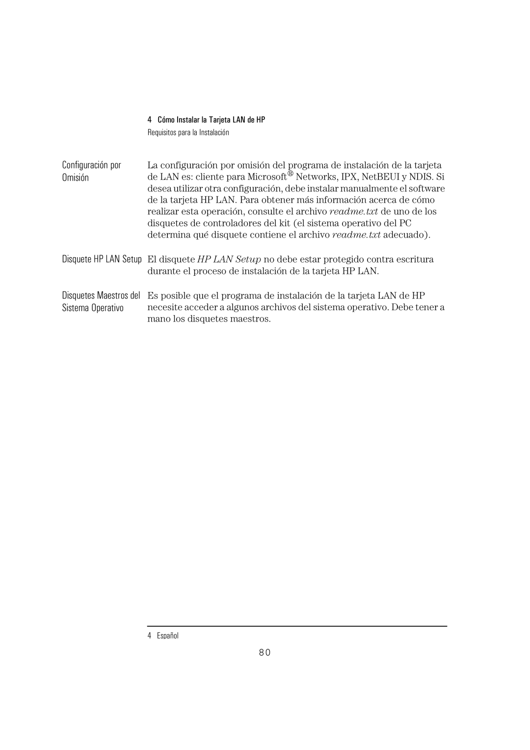 HP 10BT NightDIRER/100 manual Configuración por Omisión 