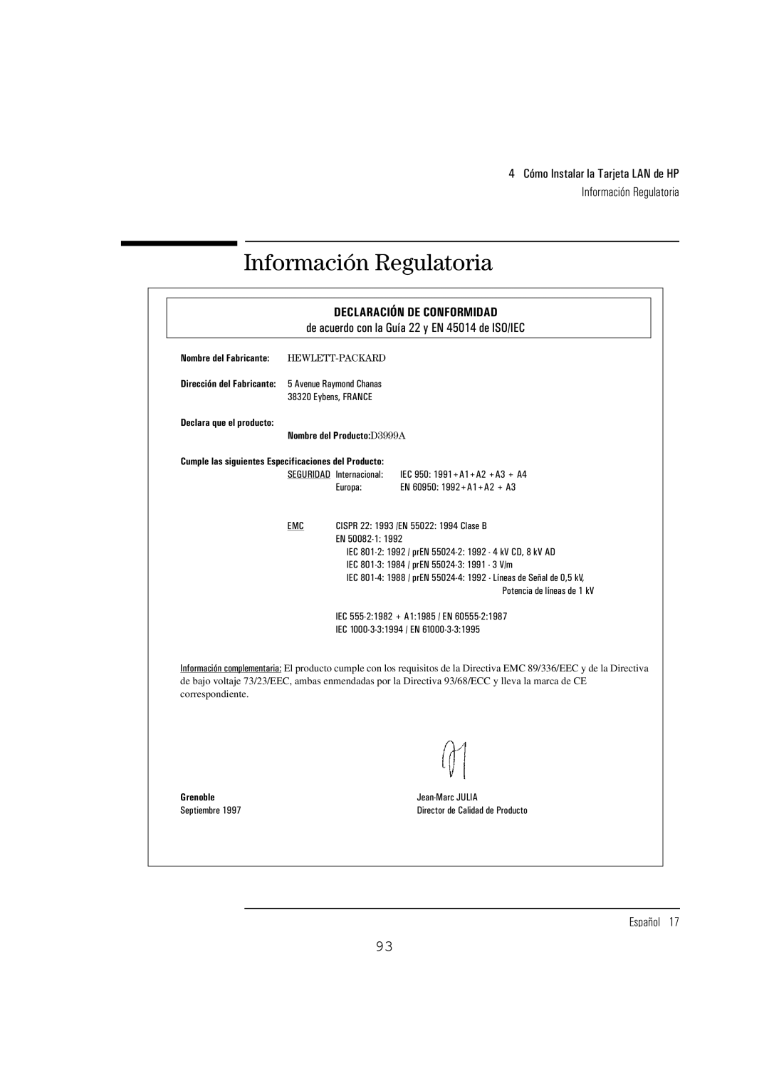 HP 10BT NightDIRER/100 manual Información Regulatoria 