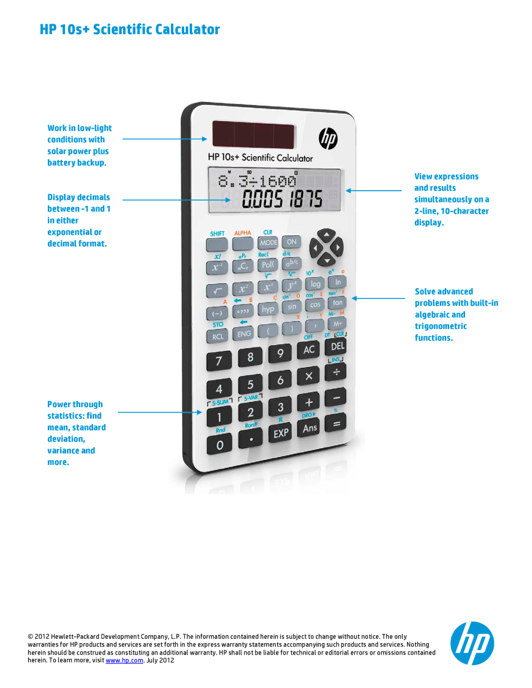 HP manual HP 10s+ Scientific Calculator 