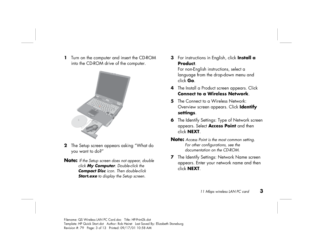 HP 11 Mbps LAN Card hn220w manual Revision # 79 Page 3 Printed 09/17/01 1058 AM 