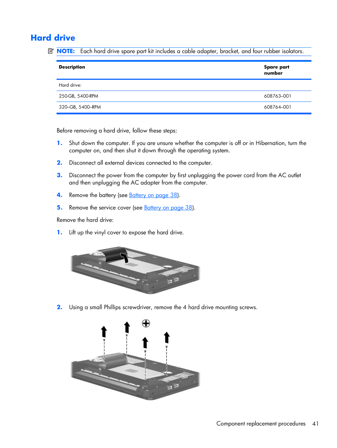 HP 1103130NR manual Hard drive 