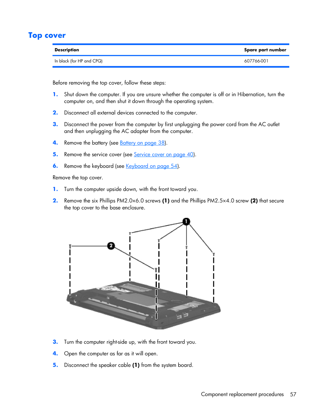 HP 1103130NR manual Top cover 