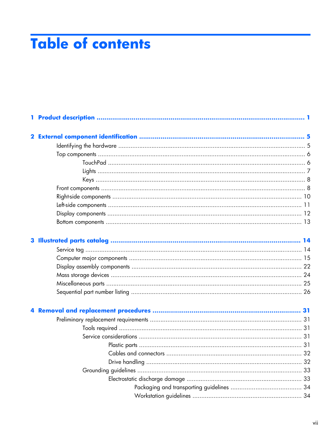 HP 1103130NR manual Table of contents 