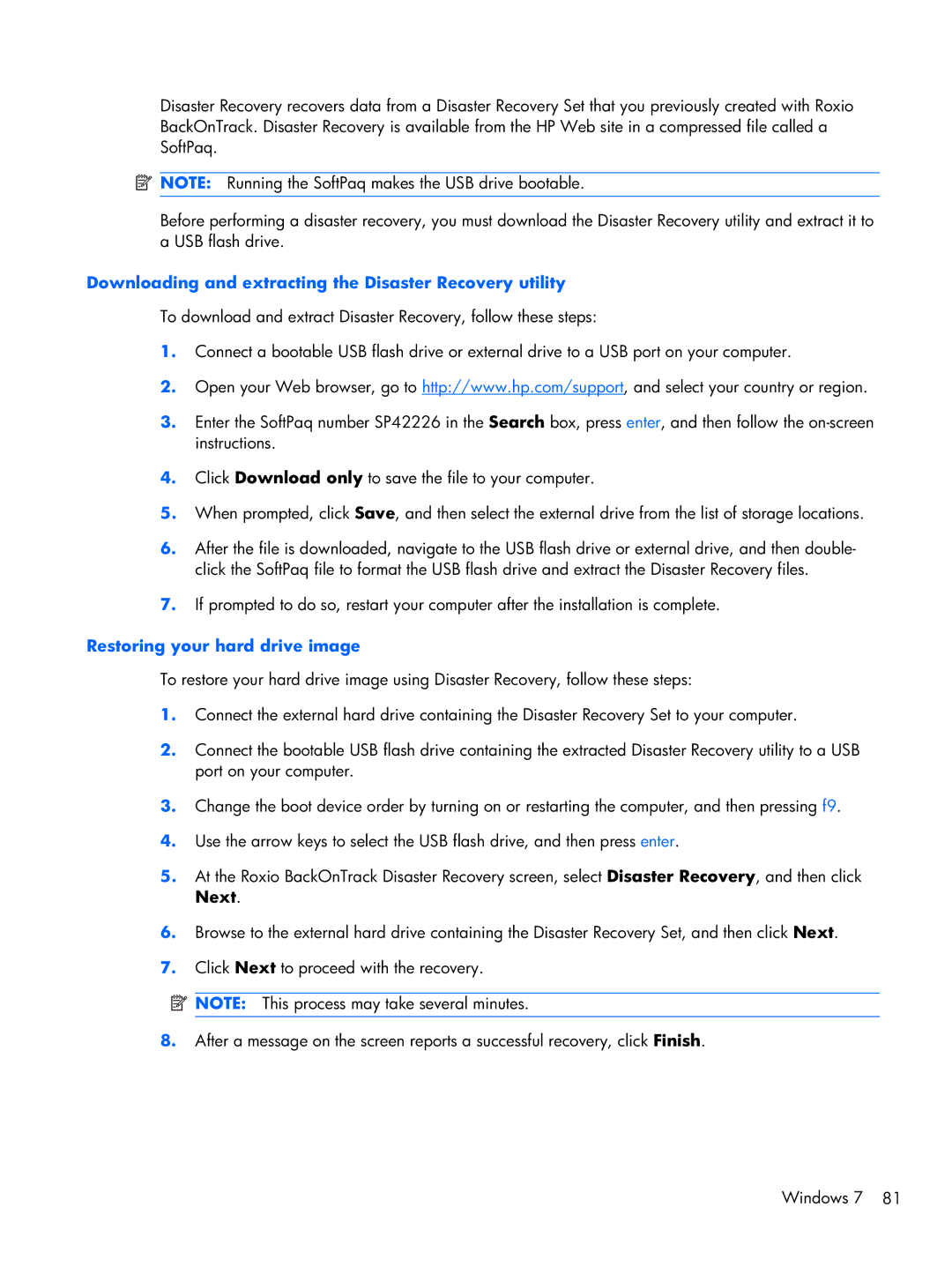 HP 1103130NR manual Downloading and extracting the Disaster Recovery utility 