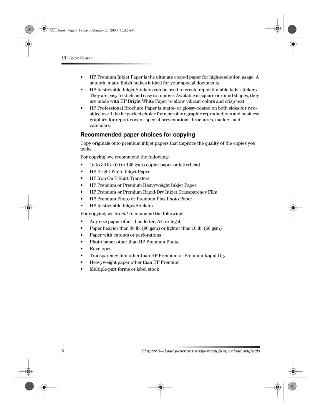 HP 110 manual Recommended paper choices for copying 