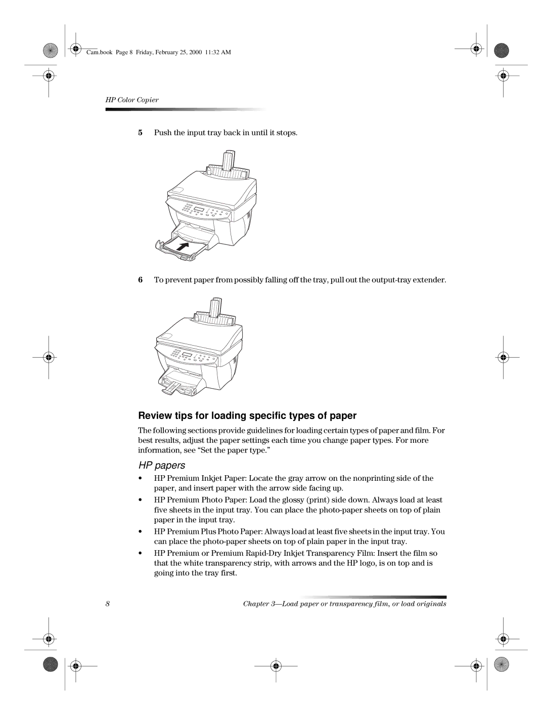 HP 110 manual Review tips for loading specific types of paper, HP papers 