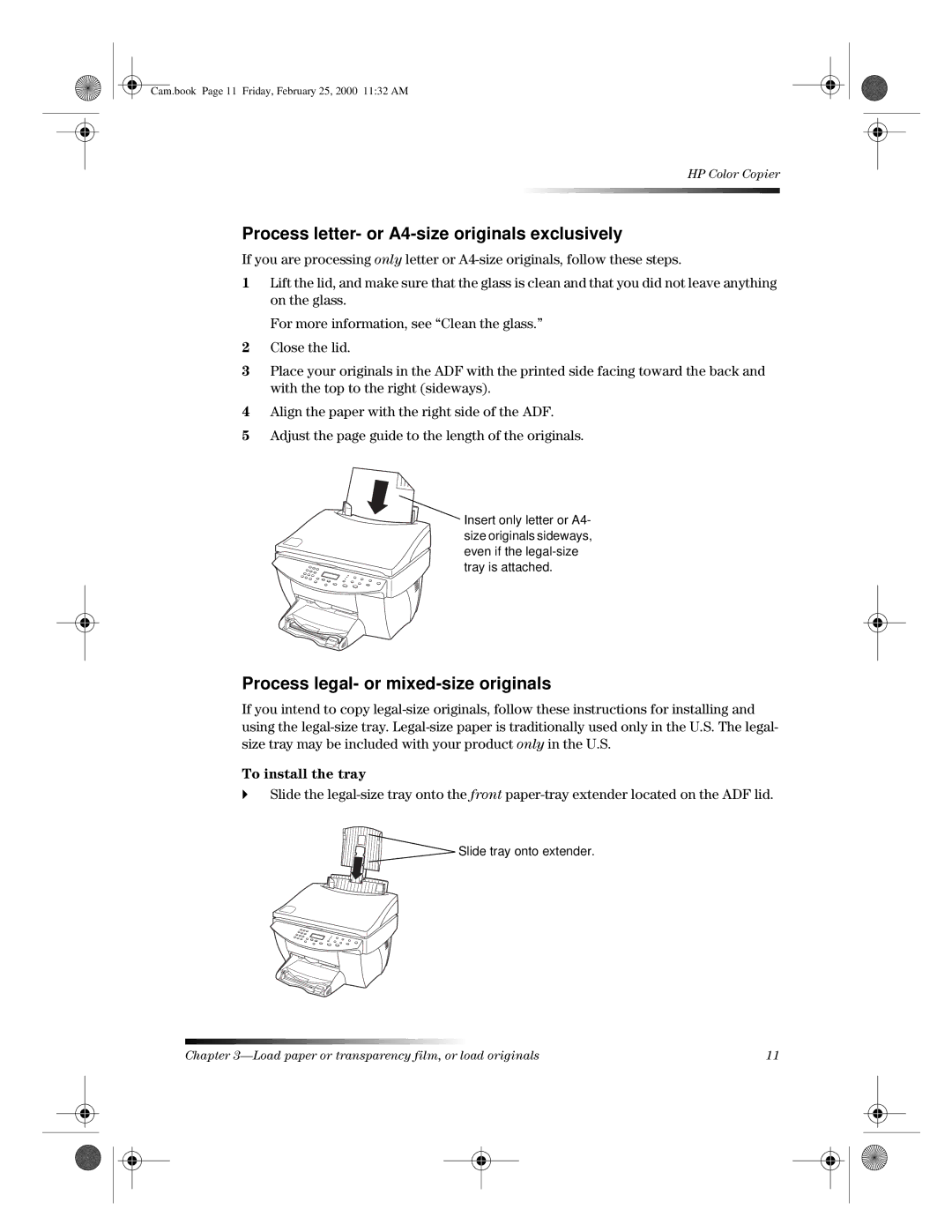 HP 110 manual Process letter- or A4-size originals exclusively, Process legal- or mixed-size originals 