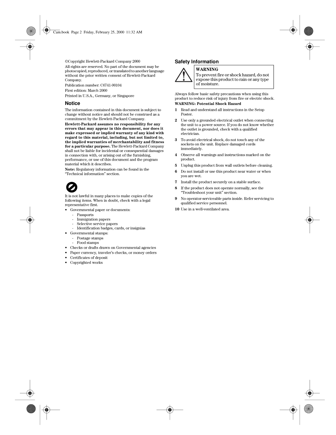 HP 110 manual Safety Information 