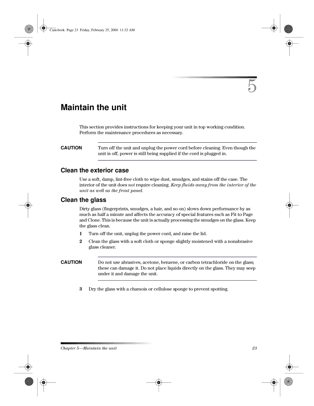 HP 110 manual Maintain the unit, Clean the exterior case, Clean the glass 