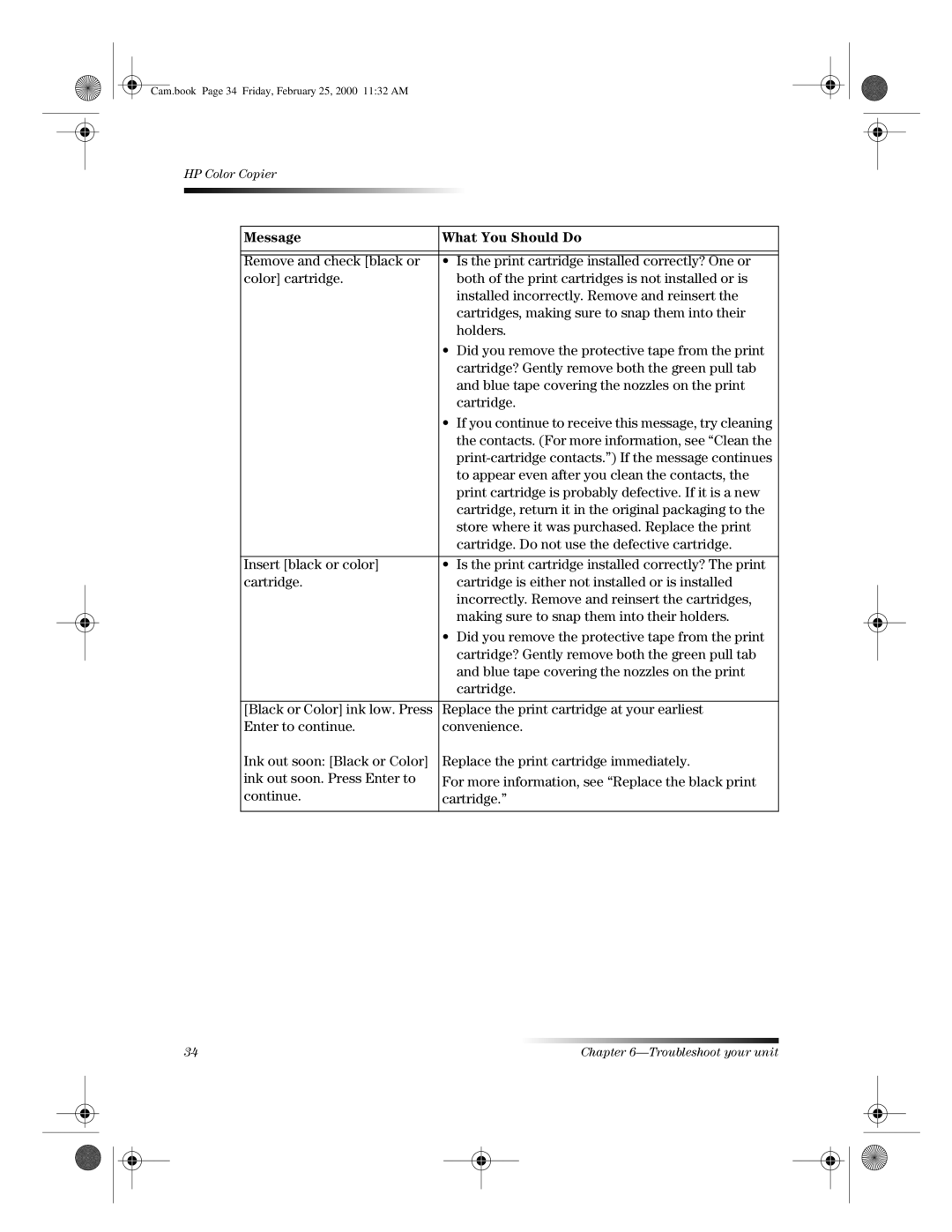 HP 110 manual To appear even after you clean the contacts 