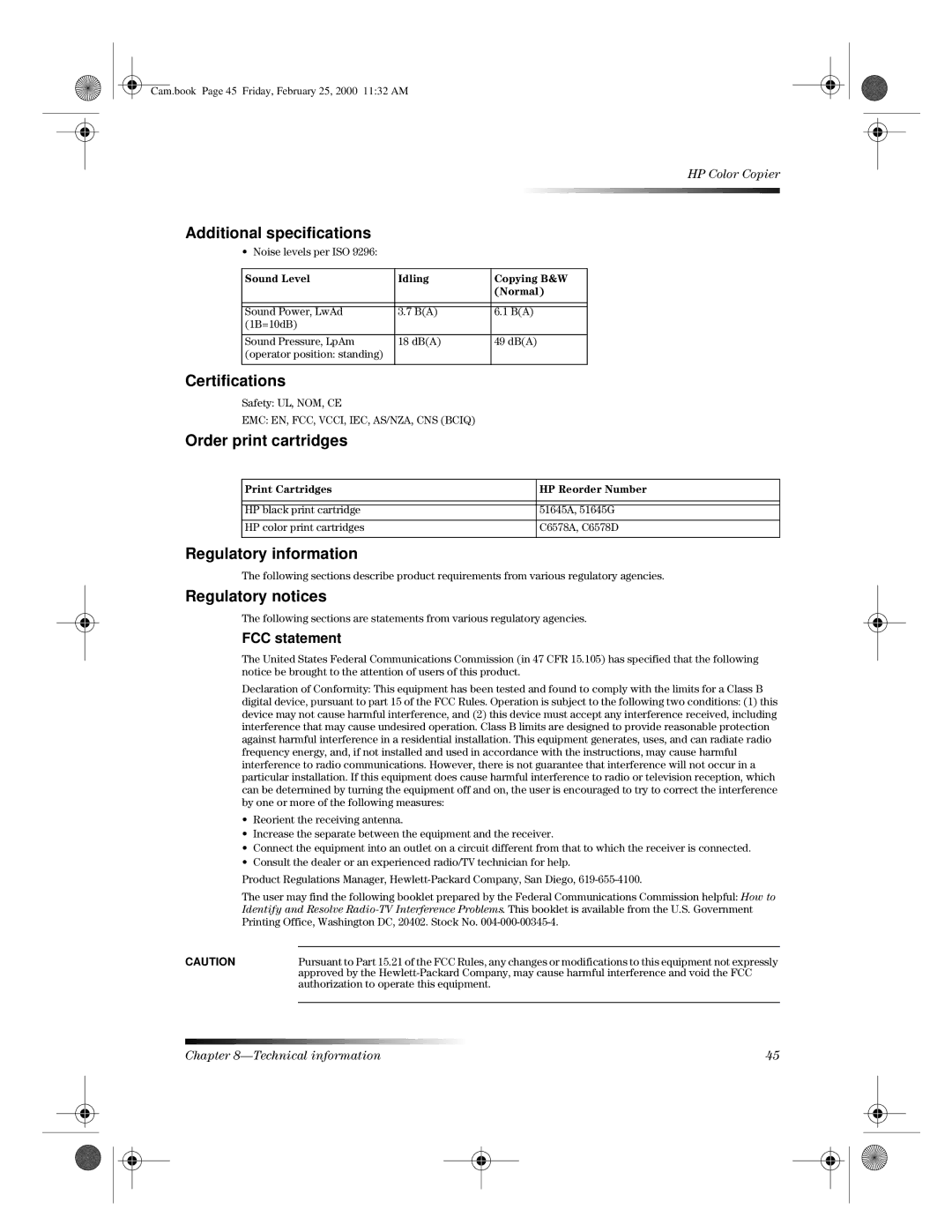 HP 110 manual Additional specifications, Certifications, Order print cartridges, Regulatory information, Regulatory notices 