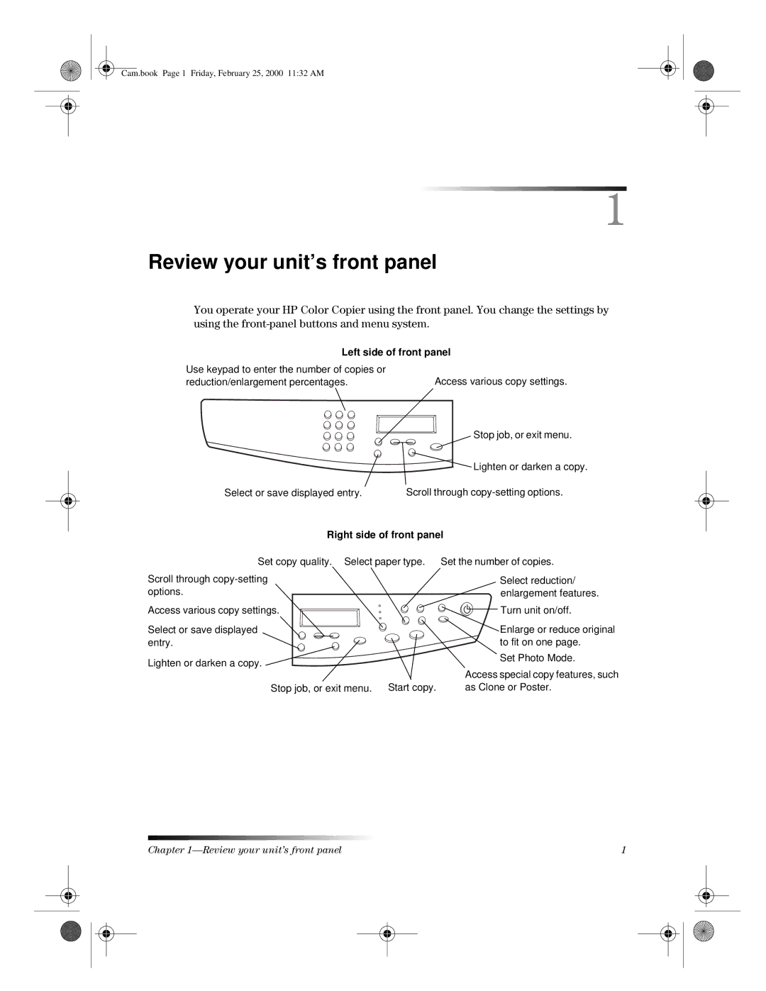 HP 110 manual Review your unit’s front panel, Left side of front panel 