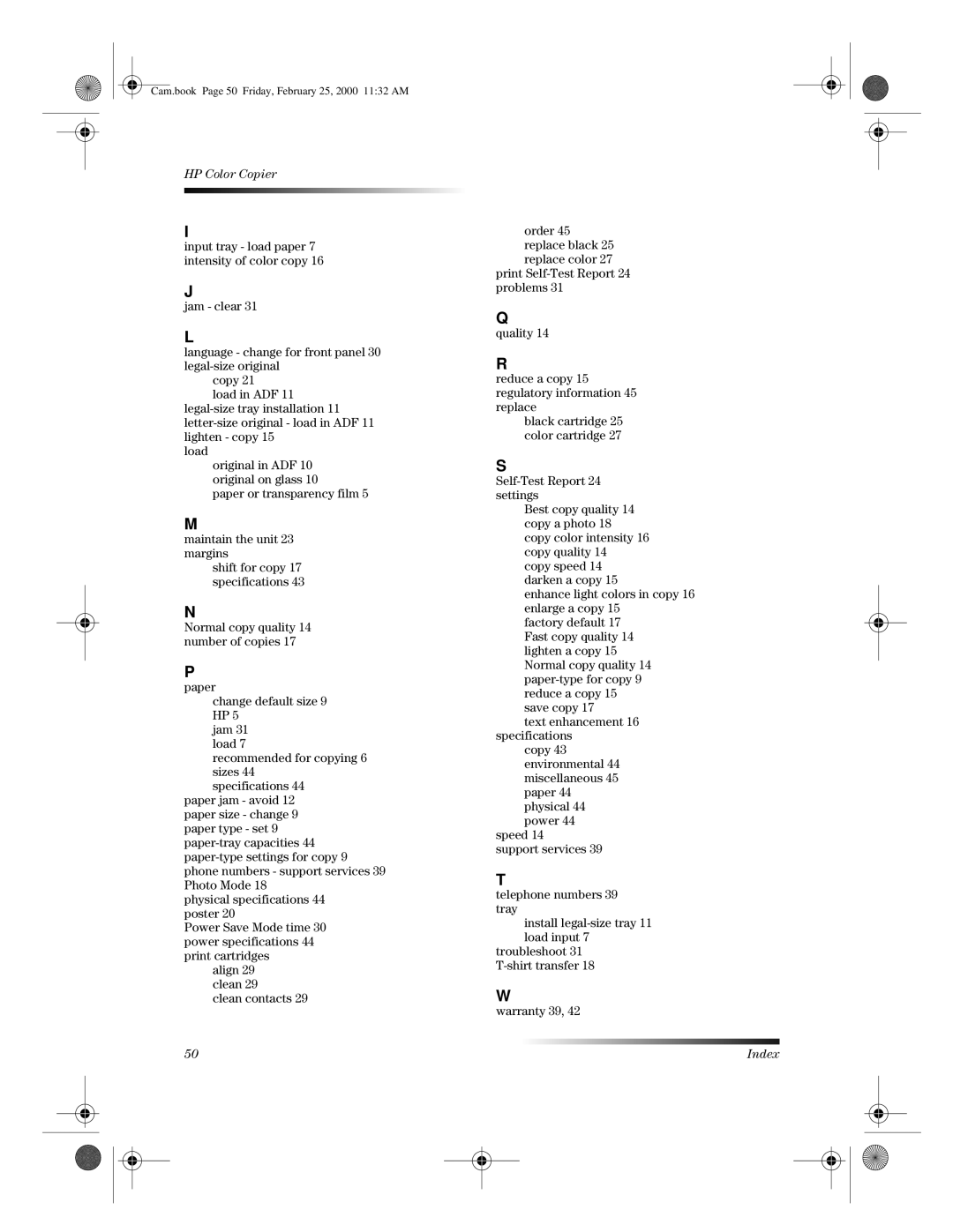 HP 110 manual Cam.book Page 50 Friday, February 25, 2000 1132 AM 