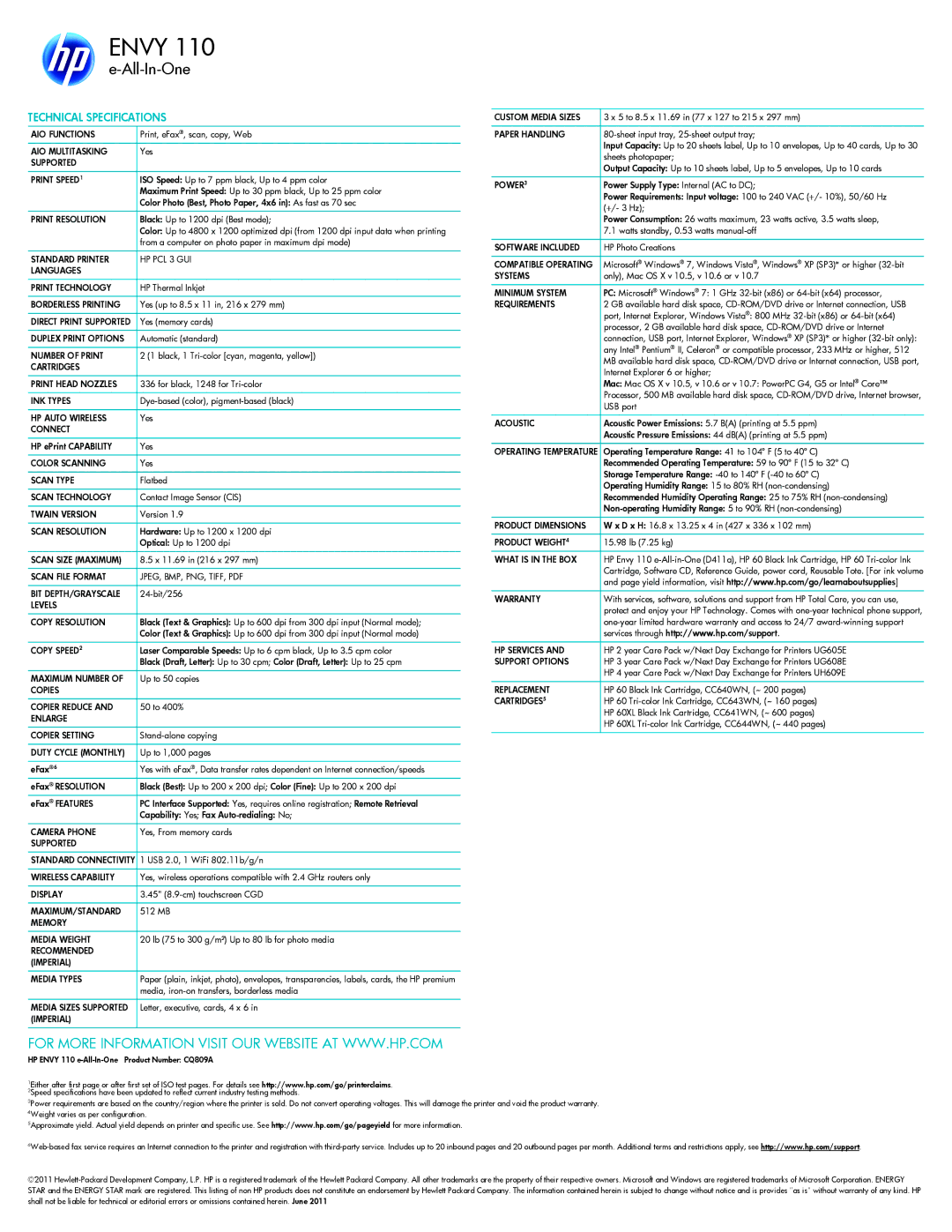 HP 110 AIO Functions, AIO Multitasking, Supported Print SPEED1, Print Resolution, Number of Print, INK Types, Connect 