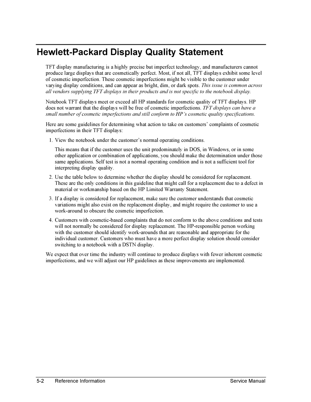 HP 2100, 1100 manual Hewlett-Packard Display Quality Statement 