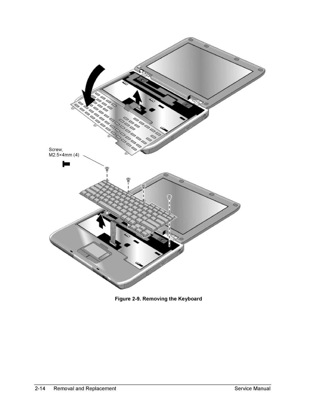 HP 1100, 2100 manual Removing the Keyboard 