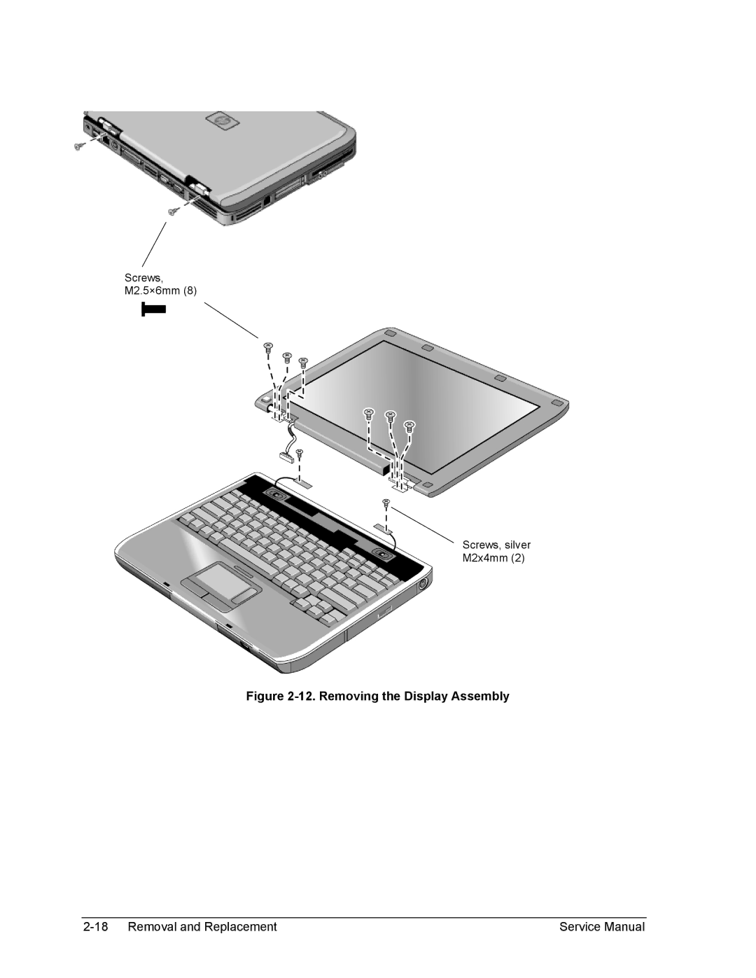 HP 1100, 2100 manual Removing the Display Assembly 