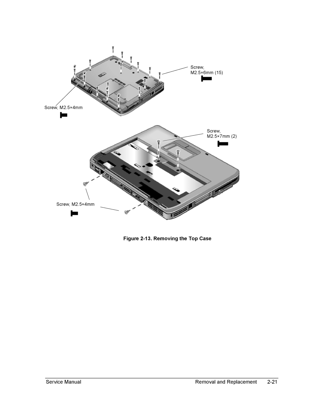 HP 2100, 1100 manual Removing the Top Case 