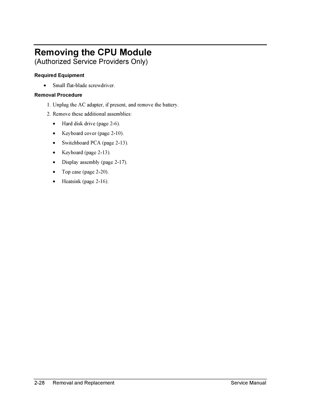 HP 1100, 2100 manual Removing the CPU Module 